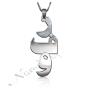 Arabic Monogram Necklace with Vertical Design & Diamonds in 14k White Gold - "Ra Fa Wow" - 1