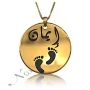 Arabic Name Necklace with Footprints and Circular Pendant in 10k Yellow Gold - "Iman" - 1