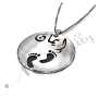 Arabic Name Necklace with Footprints and Circular Pendant in 10k White Gold - "Iman" - 2