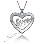 Hebrew Name Necklace in Heart-Shaped Pendant in 10k White Gold - "Avital" - 1