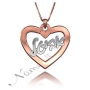 Hebrew Name Necklace in Heart-Shaped Pendant - "Avital" (Two-Tone 14k Rose & White Gold) - 1