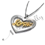 Hebrew Name Necklace in Heart-Shaped Pendant - "Avital" (Two-Tone 14k Yellow & White Gold) - 2