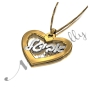 Hebrew Name Necklace in Heart-Shaped Pendant - "Avital" (Two-Tone 14k White & Yellow Gold) - 2
