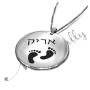 Hebrew Name & Footprints with Circle Pendant in Sterling Silver - "Arik" - 2