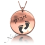 Hebrew Name & Footprints with Circle Pendant in 10k Rose Gold - "Arik" - 1