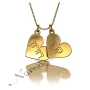 Hebrew Couple Name Necklace with Hearts in 10k Yellow Gold - "Keren loves Doron" - 1