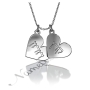 Hebrew Couple Name Necklace with Hearts in 10k White Gold - "Keren loves Doron" - 1