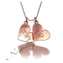 Hebrew Couple Name Necklace with Hearts in 14k Rose Gold - "Keren loves Doron" - 1
