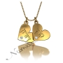 Hebrew Couple Name Necklace with Hearts and Diamonds in 10k Yellow Gold - "Keren loves Doron" - 1