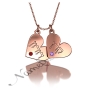 Hebrew Couple Name Necklace with Hearts and Swarovski Birthstones in 14k Rose Gold - "Keren loves Doron" - 1