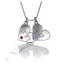 Hebrew Couple Name Necklace with Hearts and Swarovski Birthstones in 10k White Gold - "Keren loves Doron" - 1