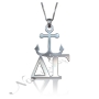 Customized Sorority Pendant With Anchor - "Delta Gamma" in 14k White Gold - 1