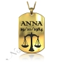Zodiac Dog Tag with Custom Engraved Black Text-"Anna"in 18k Yellow Gold Pated - 1