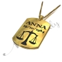 Zodiac Dog Tag with Custom Engraved Black Text-"Anna"in 18k Yellow Gold Pated - 2