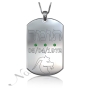Zodiac Dog Tag with Birthstones and Custom Engraved Hebrew Text -"Tomer" in Sterling Silver - 1
