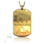 Zodiac Dog Tag with Birthstones and Custom Engraved Hebrew Text -"Tomer" in 14k Yellow Gold - 1