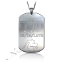 Zodiac Dog Tag with Diamonds and Custom Engraved Hebrew Text -"Tomer" in Sterling Silver - 1