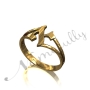 Initial Ring with Customized Hebrew Letter and Split Shank - "Aleph" in 14k Yellow Gold - 2