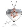 Heart Necklace with Star of David and Hebrew word for Love (Two-Tone 10k White and Rose Gold) - 1