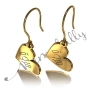 Personalized Arabic Earrings with Dangling Hearts - "Marwa" in 10k Yellow Gold - 2