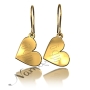 Personalized Arabic Earrings with Dangling Hearts - "Marwa" in 14k Yellow Gold - 1
