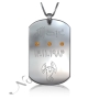Zodiac Dog Tag with Birthstones and Custom Engraved Arabic Text in Sterling Silver - 1
