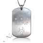 Zodiac Dog Tag with Diamonds and Custom Engraved Arabic Text in Sterling Silver - 2