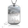 Zodiac Dog Tag with Diamonds and Custom Engraved Arabic Text in 14k White Gold - 1