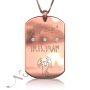 Zodiac Dog Tag with Diamonds and Custom Engraved Arabic Text in Rose Gold Plated - 2
