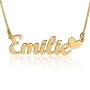 Heart Name Necklace, Romantic Script, 24k Gold Plated - 1