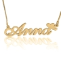 14K Gold Script Name Necklace with Hearts - 1