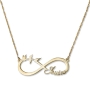 14K Yellow Gold English / Hebrew Infinity Name Necklace with Birds - 2