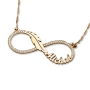 14K Yellow Gold English / Hebrew Diamond Infinity Name Necklace with Feather - 2