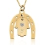 Double Thickness Birthstone Hamsa & Horseshoe Lucky Initial Necklace, Laser-Cut, 24k Gold Plated - 1