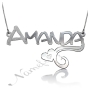 Name Necklace with Heart and Sparkling Initial in 10k White Gold - "Amanda" - 1