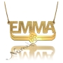 Sparkling Name Necklace in Block Print with Flower in 18k Yellow Gold Plated Silver - "Emma" - 1
