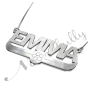 Sparkling Name Necklace in Block Print with Flower in 14k White Gold - "Emma" - 2