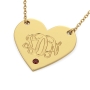 Monogram Heart Necklace with Birthstone in 18K Yellow Gold Plated - 2