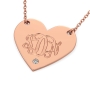 Monogram Heart Necklace with Diamond in Rose Gold Plated - 2