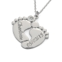 Personalized Baby Feet Name Necklace with Diamond in 14K White Gold  - 2