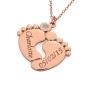 Personalized Baby Feet Name Necklace with Diamond in 14K Rose Gold  - 2