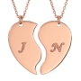 Heart Breakable Shaped Necklace with Initials in 18k Solid Rose Gold - 1