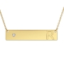 Horizontal Bar Necklace with Initials and Diamond in 14k Yellow Gold - 1