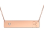 Horizontal Bar Necklace with Initials and Diamond in 14k Rose Gold - 1
