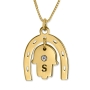 Double Thickness Birthstone Hamsa & Horseshoe Lucky Initial Necklace, 24K Gold Plated  - 1