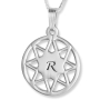 Initial Pendant, 8 Point Star Engraved, Sterling Silver - 1