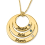 Double Thickness Mother's Triple Name Open Disc Birthstone Necklace, 24K Gold Plated - 1