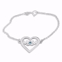 Double Thickness Sterling Silver Double Initials Heart and Flower Bracelet with Birthstone - 2