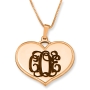 24k Rose Gold Plated Engraved Monogram Three Initials Heart Necklace - 1