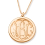 24k Rose Gold Plated Silver Engraved Monogram Circle Necklace-Script Font - 1